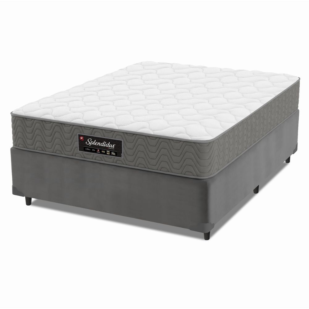 Cama Box com Colchão Queen Splendido Molas Ensacadas Tecido de Malha e Suede Cinza Metalurgia Munhoz 158CM
