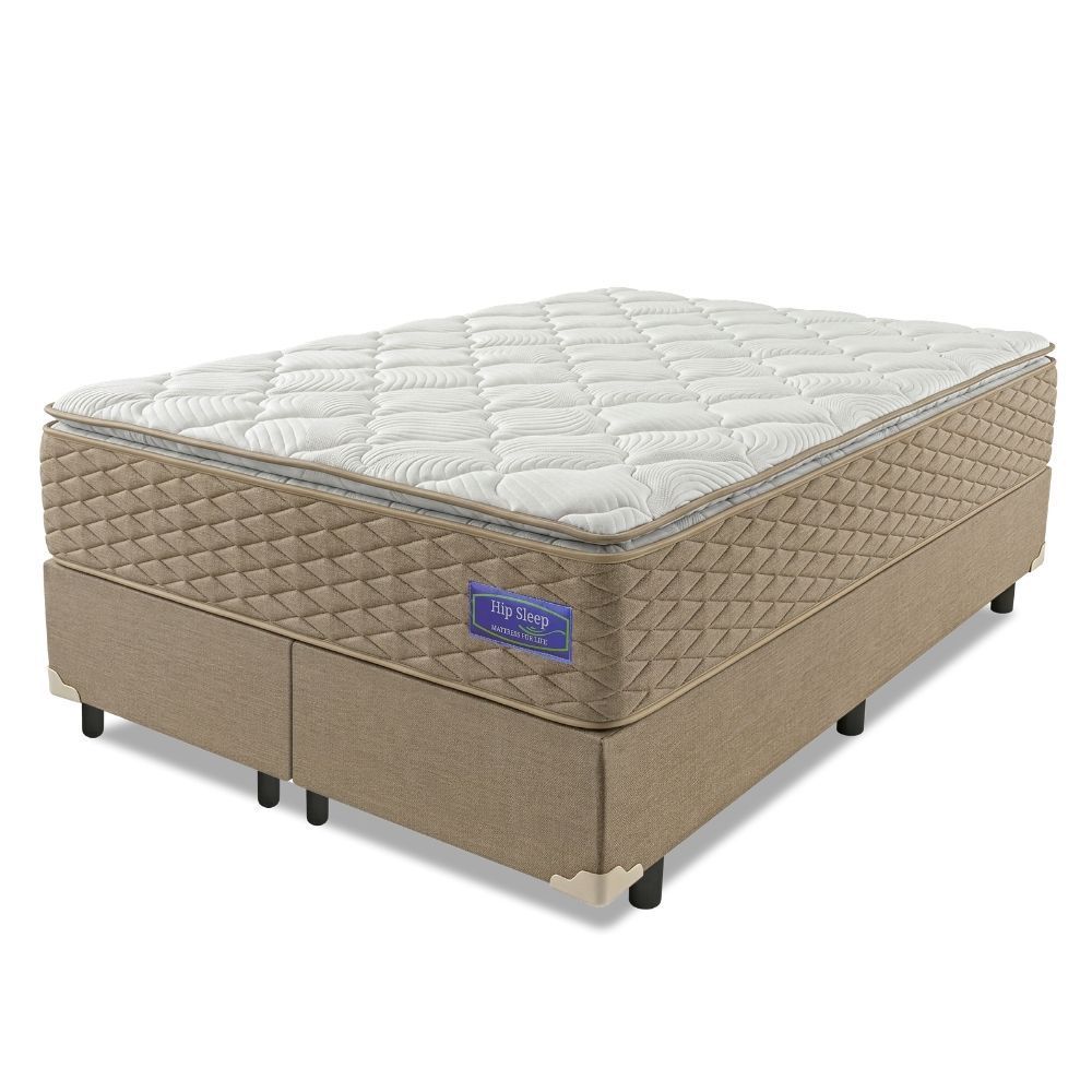 Cama Box Queen Magnus Molas Superlastic Pillow Top Ortopédico Malha e Linho Bege Apolo Spuma