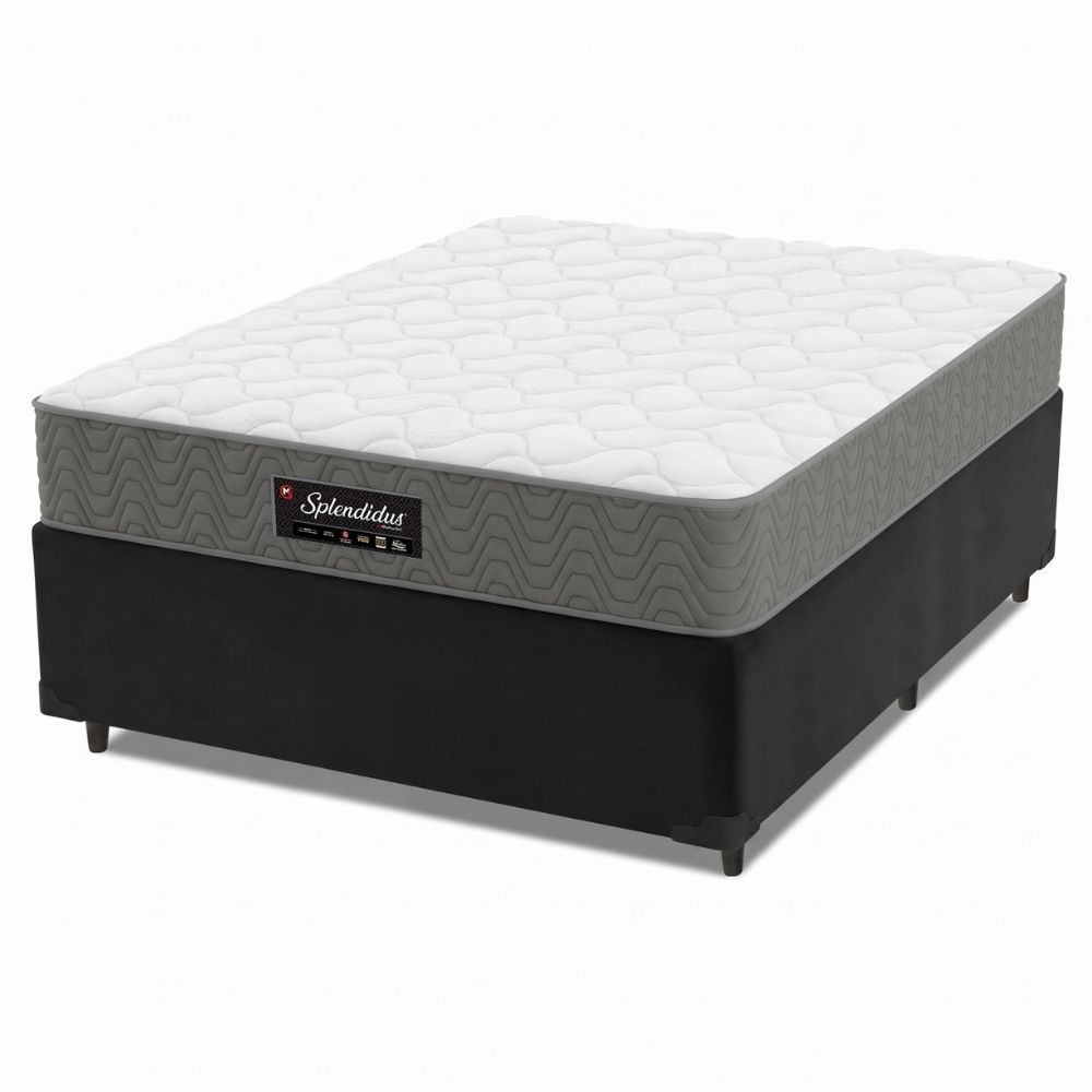 Cama Box com Colchão Queen Splendido Molas Ensacadas Tecido de Malha e Suede Cinza Preto Metalurgia Munhoz 158CM