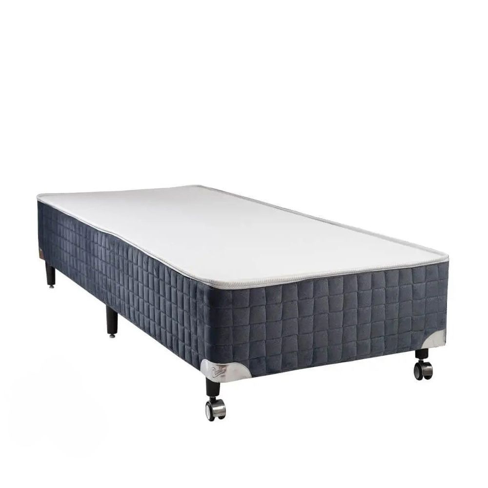 Cama Box Solteiro Castor Premium Prata com Tecido Matelassado Poliéster Box Colchões 96CM