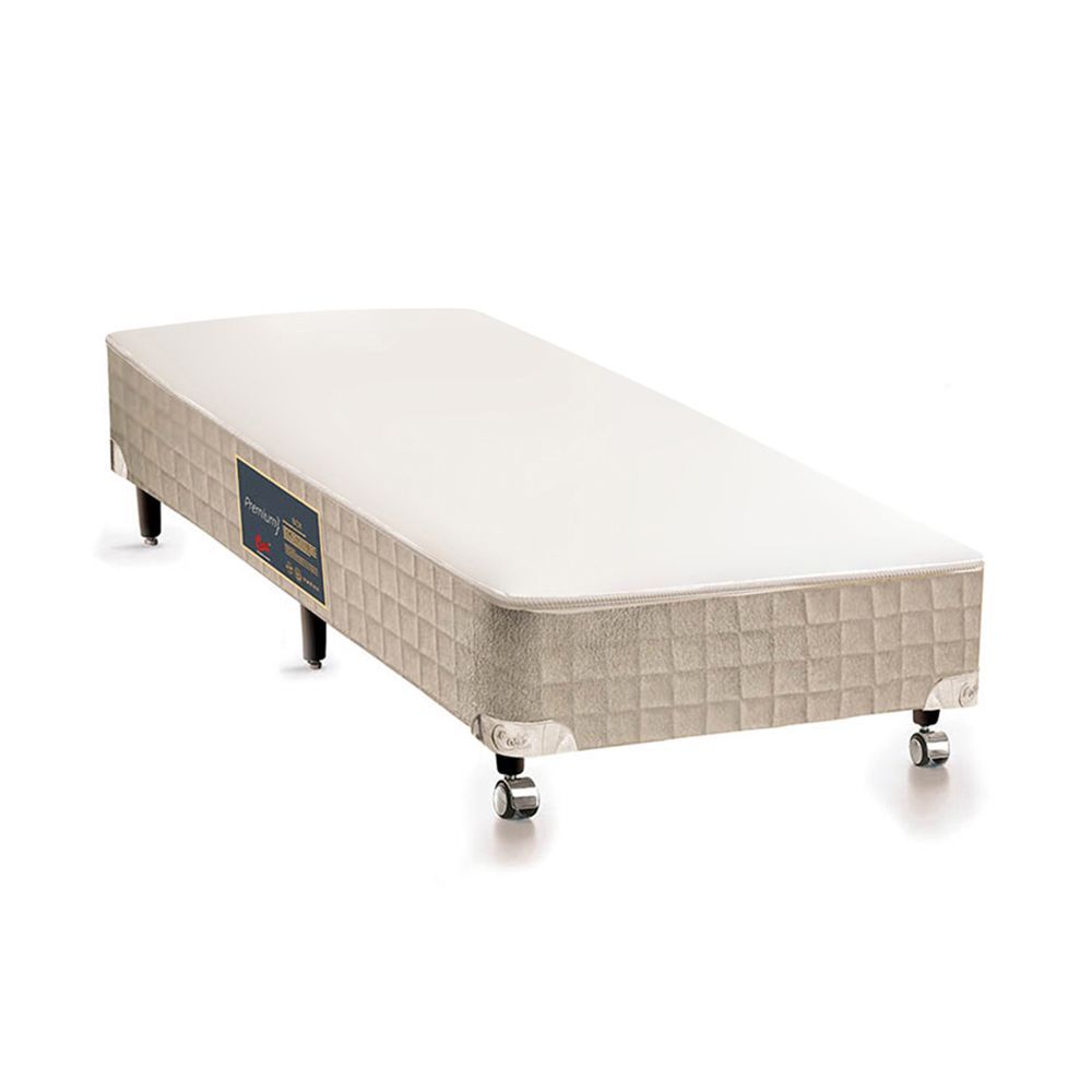 Cama Box Solteiro Castor Premium em Madeira com Tecido Matelassado Bege Colchões Castor 96CM
