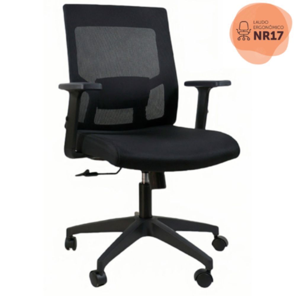 Cadeira Office Dakota Ergonômica Tela Mesh Base Giratória com Sistema Relax e Ajuste de Altura Preto Rivatti Móveis