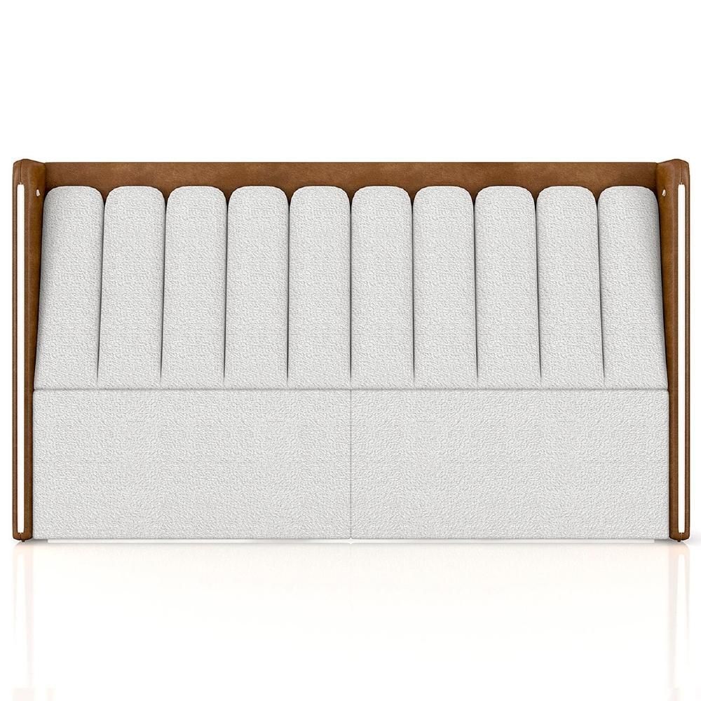 Cabeceira Estofada Queen Luara Sintético Caramelo e Bouclê Creme Madeira Maciça Z37 182CM Mpozenato