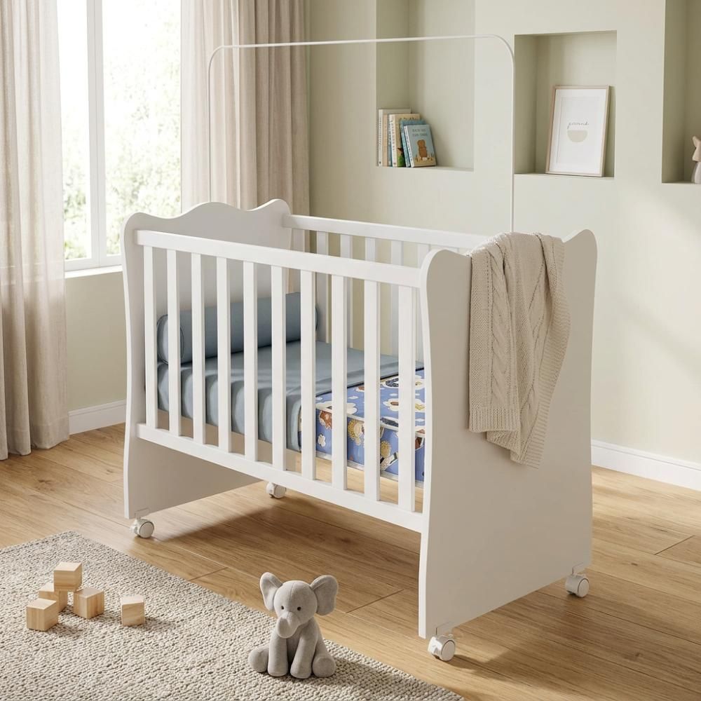 Berço Infantil Convencional com Colchão D18 Impermeável MDP Branco Mpozenato 68CM