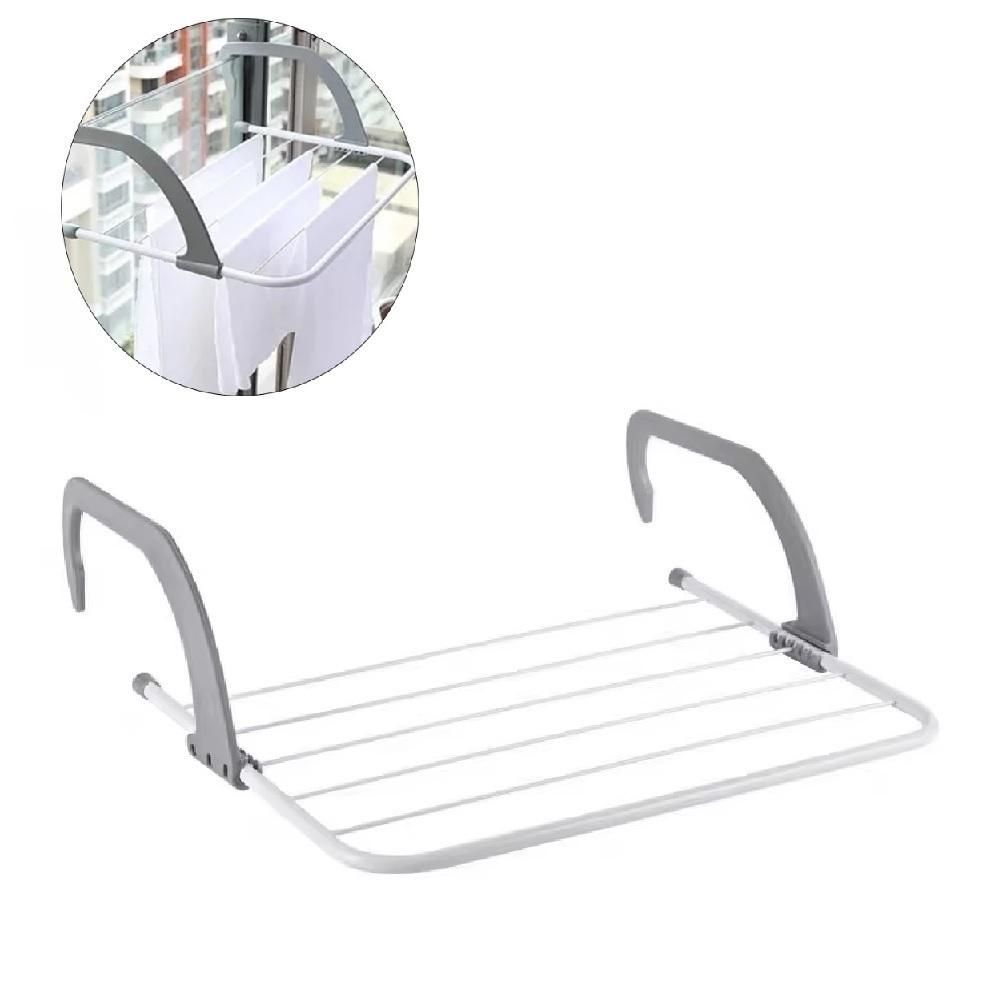 Varal Portátil Dobrável Metálico com 5 Varetas Suporta Até 5kg para Janela Sacada Ou Porta Branco Yeet