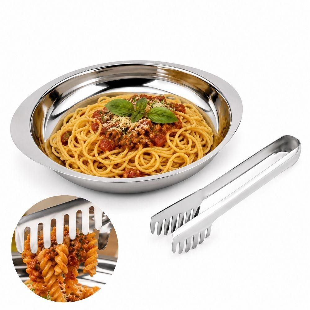 Conjunto para Servir Massas em Aço Inoxidável com Cumbuca e Pegador 23,5CM e 18CM Inox Yeet