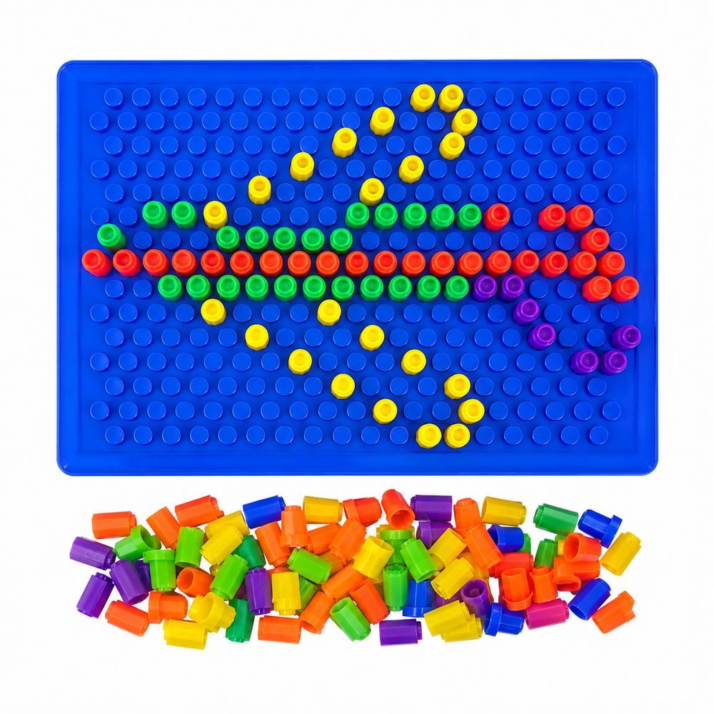 Brinquedo Educativo Mosaico de Pinos Coloridos com Tabuleiro para Desenvolvimento da Coordenação Motora e Criatividade