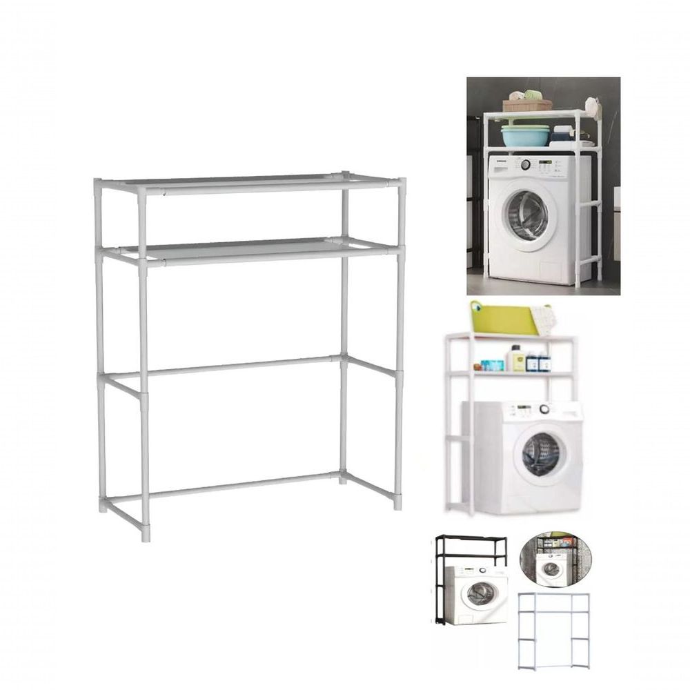 Estante Multiuso 2 Prateleiras para Máquina de Lavar em Metal e Plástico Organizador para Banheiro e Cozinha Preto Yeet