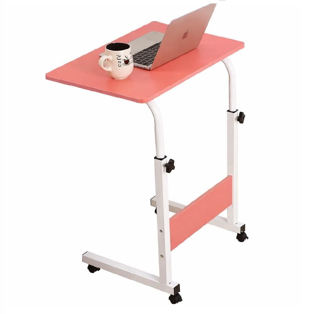 Mesa Multiuso para Notebook Retangular Portátil com Rodinhas Trava e Altura Ajustável 60CM Rosa Yeet
