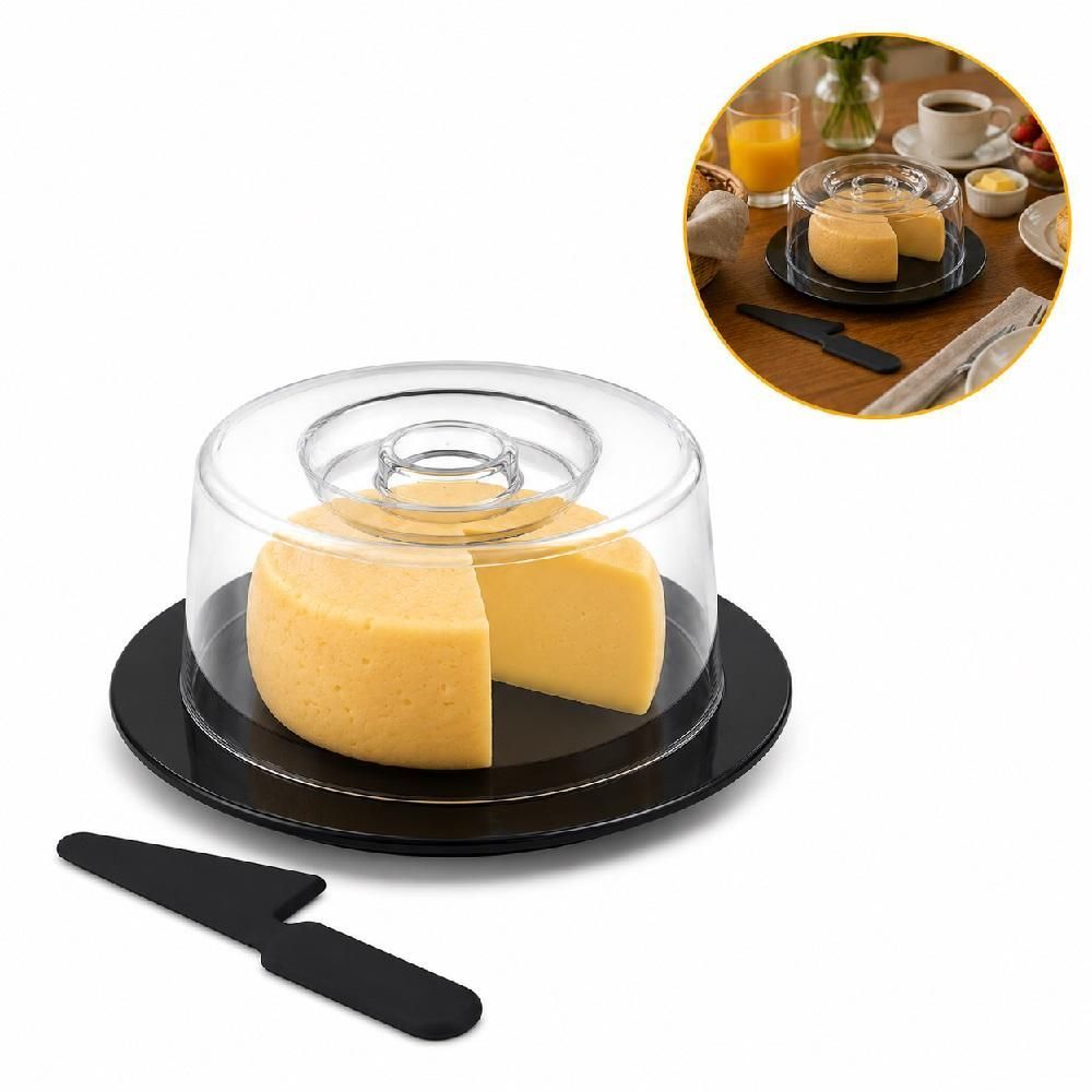 Queijeira Elegance com Tampa Transparente e Espátula Plástico de Alta Qualidade BPA Free para Servir e Armazenar Yeet