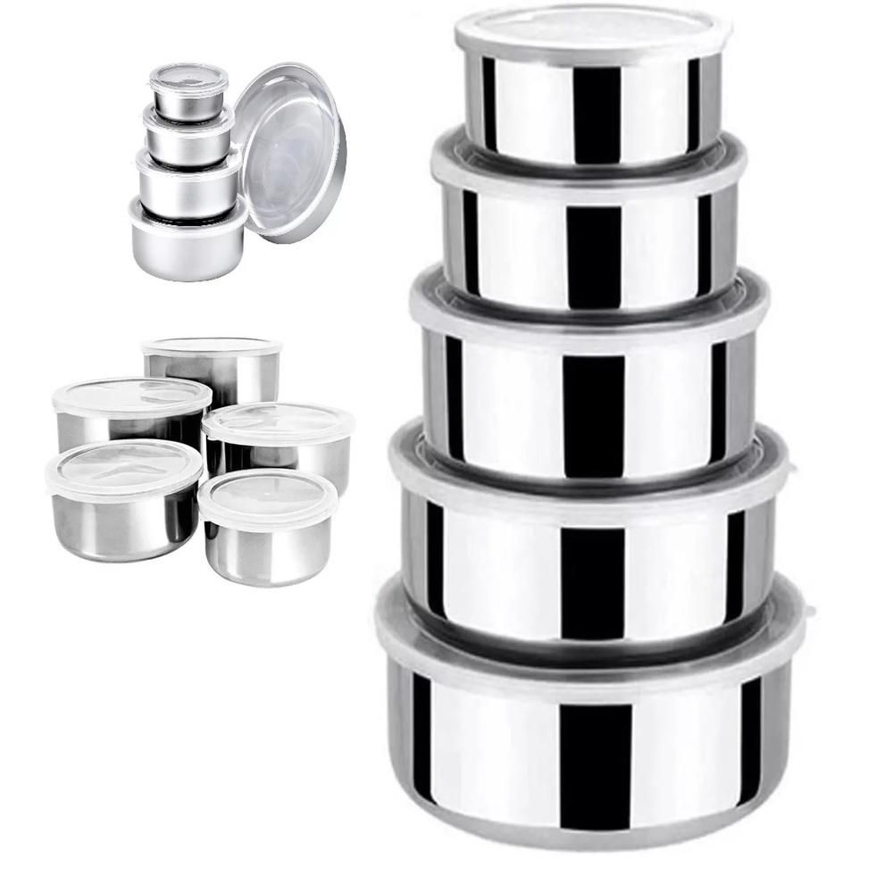 Kit de Tigelas com Tampa 5 Potes Aço Inoxidável Vedação Hermética para Conservação e Organização Cozinha Inox Yeet 250ML