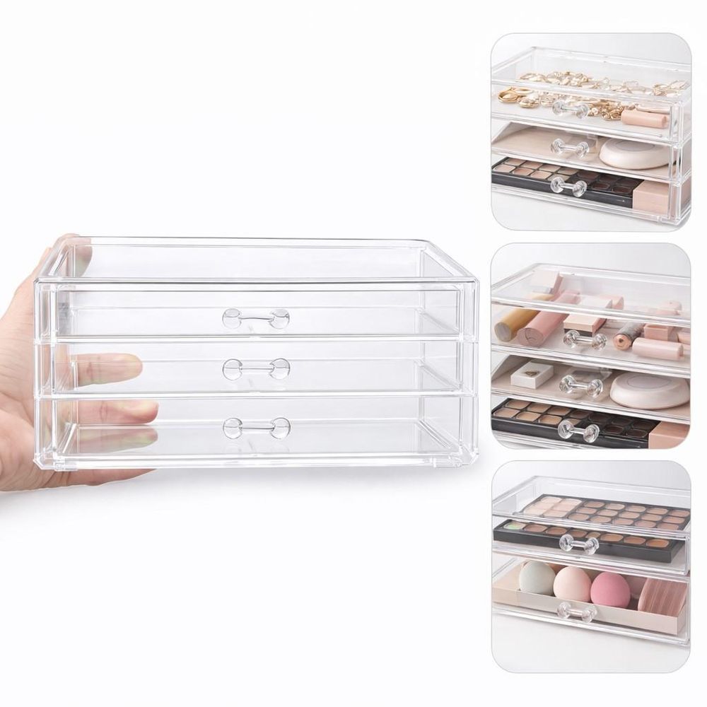Caixa Organizadora com 3 Gavetas Multiuso em Acrílico Transparente para Cosméticos e Acessórios Yeet