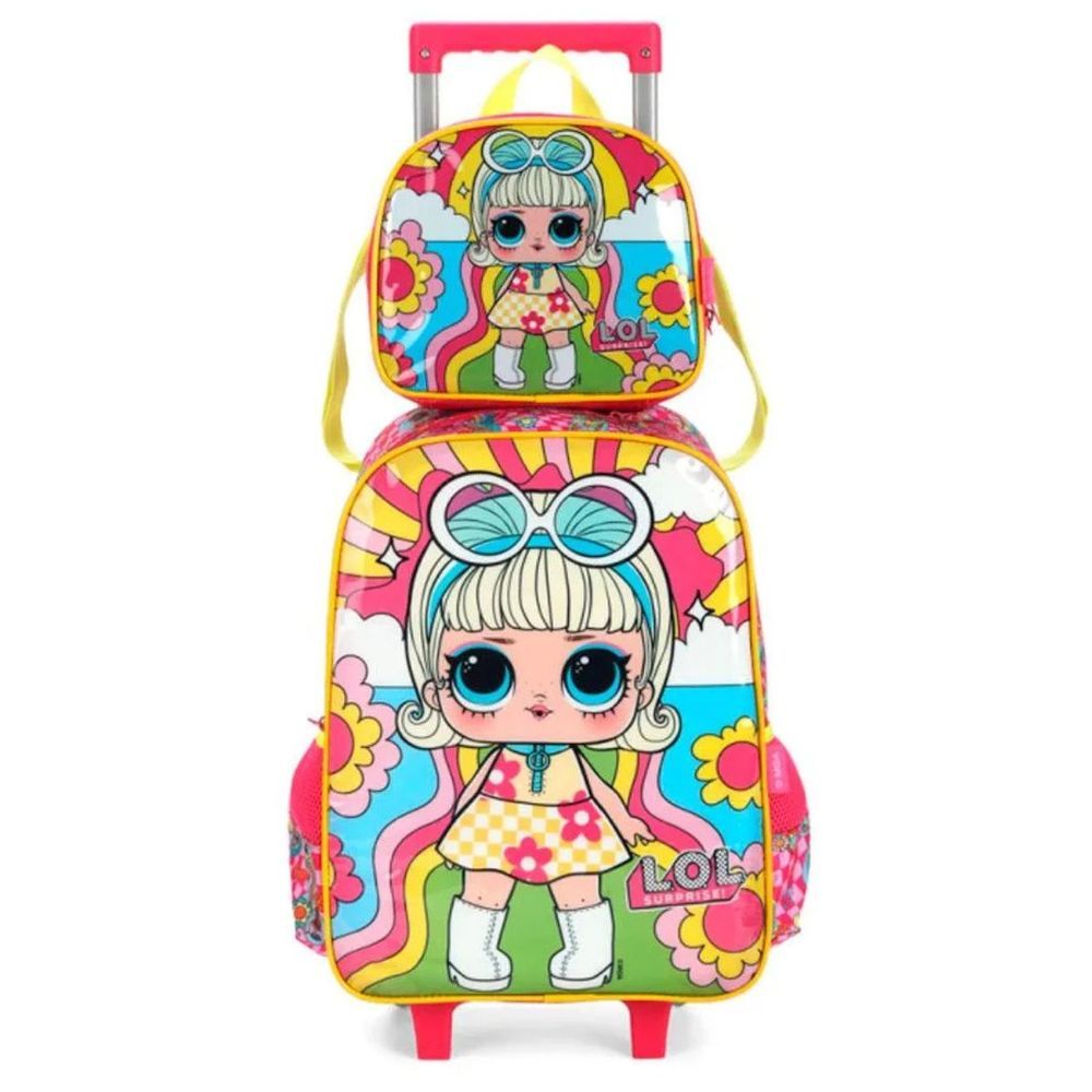 Kit Mochila e Lancheira Infantil Luxcel Kit Mochila Rodinha Lancheira Boneca Lol Rosa Poliester Plástico Alumínio Único