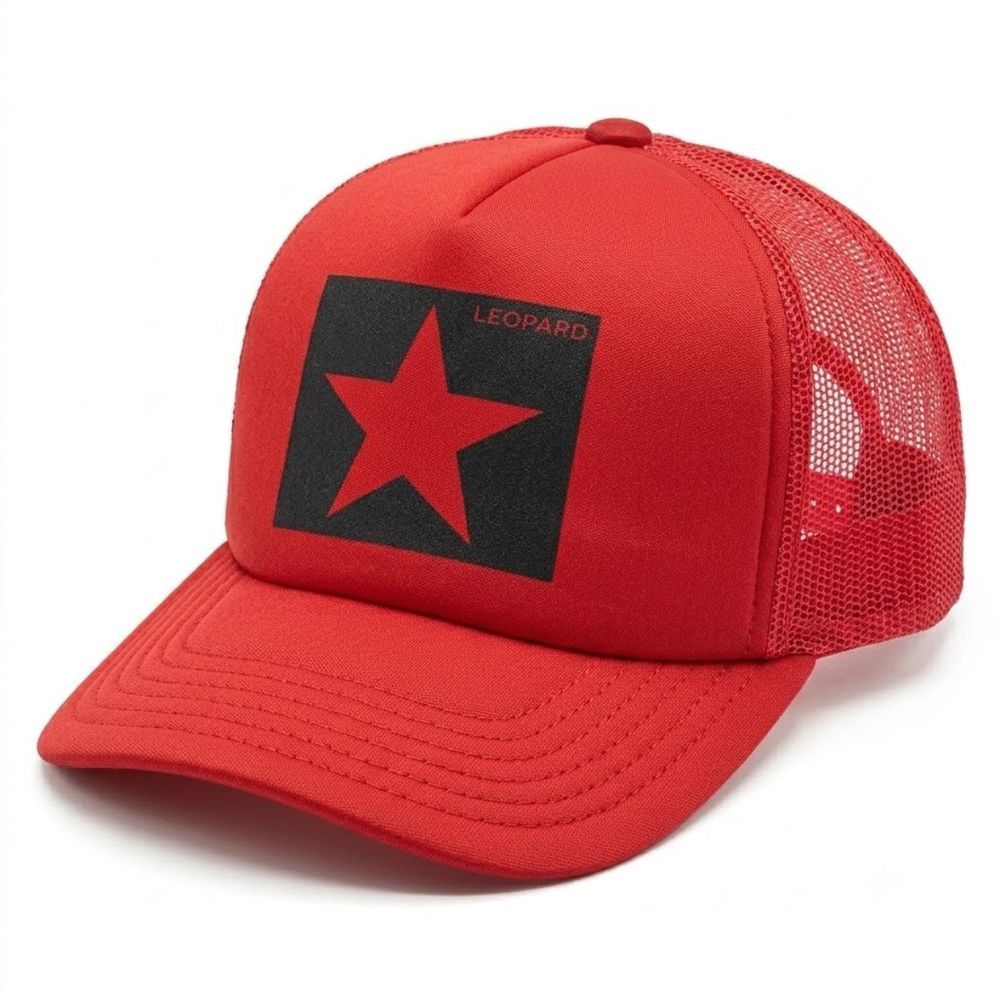 Boné Trucker Casual Estrela Lackpard em Tela Alta Ventilação Vermelho e Preto Tamanho Único
