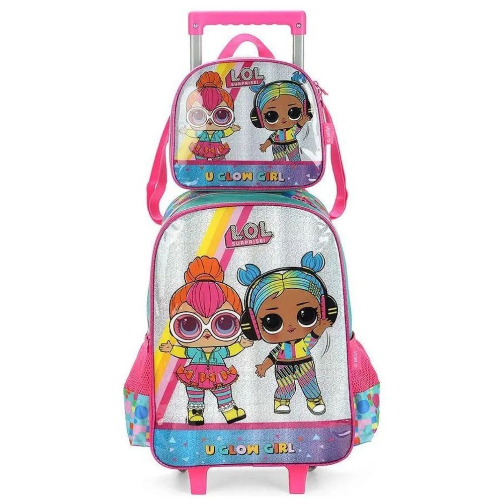 Kit Mochila e Lancheira Infantil Luxcel Kit Mochila Rodinha Lancheira Boneca Lol Prata Poliester Único Prata Infantil