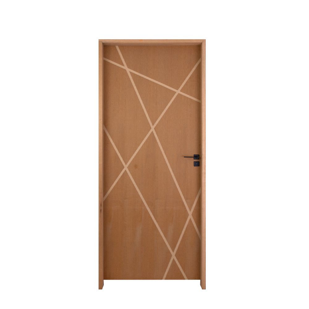 Porta de Giro Agatha Frisada em Padrão Imbuia 62x210CM para Interna com Fechadura WC Classic Preto Esquerda
