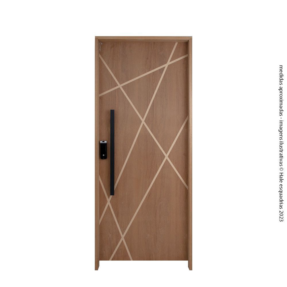 Porta de Giro Agatha Frisada Padrão Imbuia 110x210CM para Ambientes Internos Preto com Fechadura Digital YDF40A Rodam
