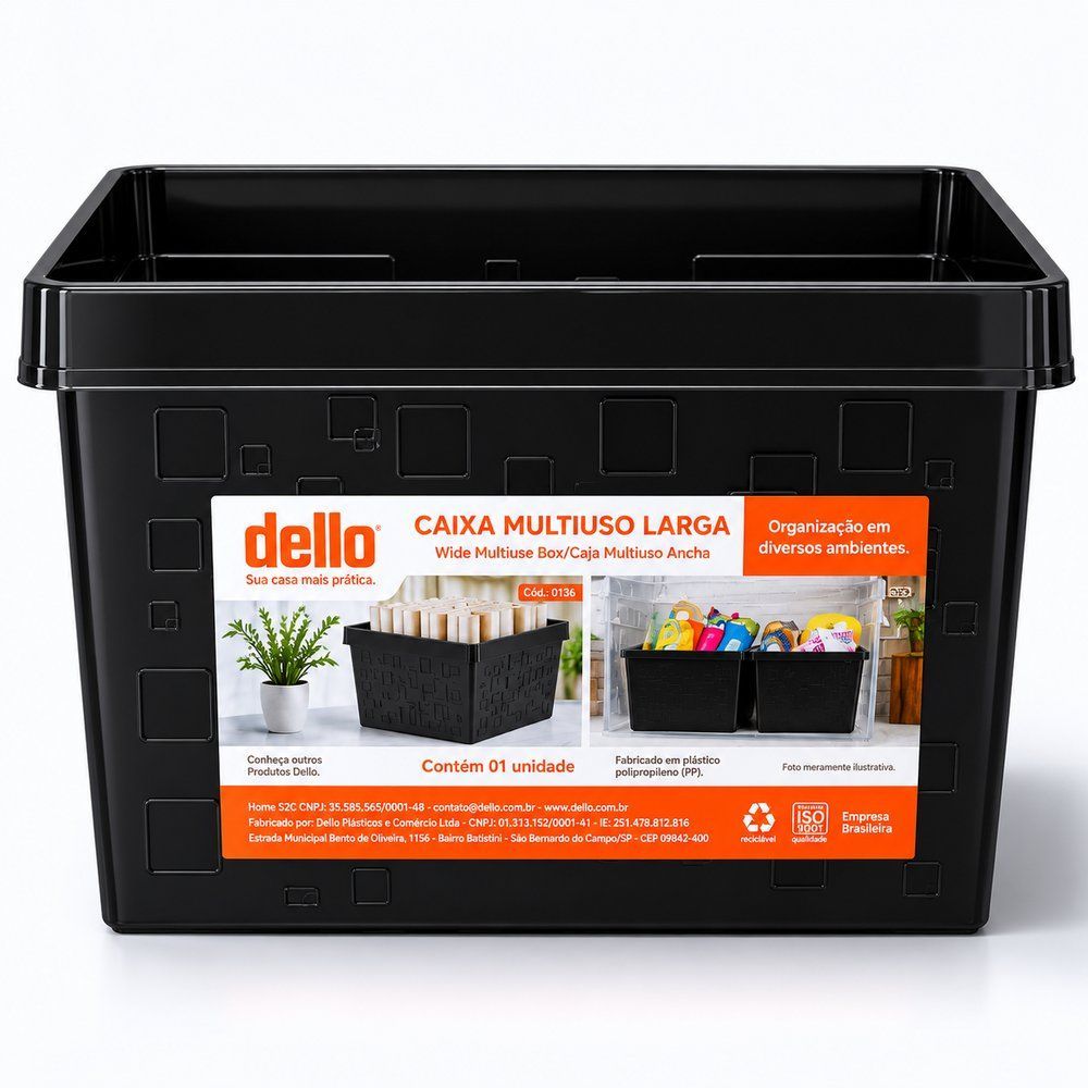 Caixa Multiuso Plástica Preta 34L Organizadora com Design Moderno e Funcional em Polipropileno Resistente Dello