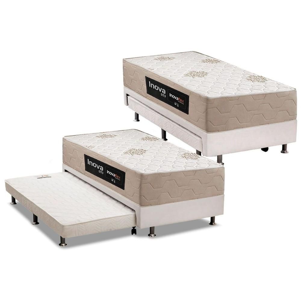 Cama Box com Colchão Solteiro Ortopédico Plus D33 Anatômico Courino Branco Inova