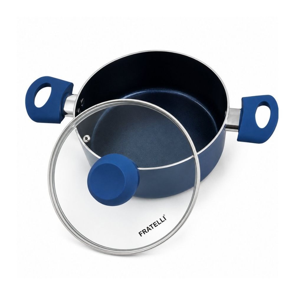 Caçarola Max Chefe Blue Antiaderente Cerâmica Alumínio com Revestimento Cerâmico 20cm Tampa de Vidro Temperado Maxchef
