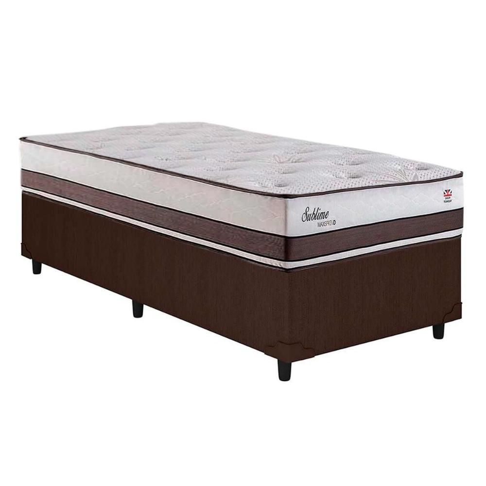 Cama Box com Colchão Solteiro Corano Brown Sublime Molas Ensacadas Euro Pillow Courino Marrom Herval 88CM