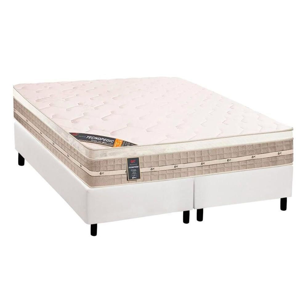 Cama Box com Colchão Queen Corano White Euro Pillow Molas Ensacadas Tecido Branco a Costa Rica