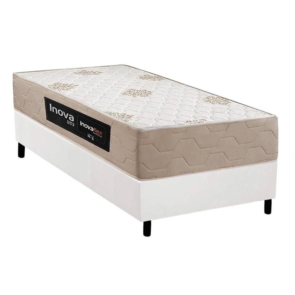 Cama Box com Colchão Solteiro Ortopédico Plus D33 Courino Branco Inova 88CM 188CM