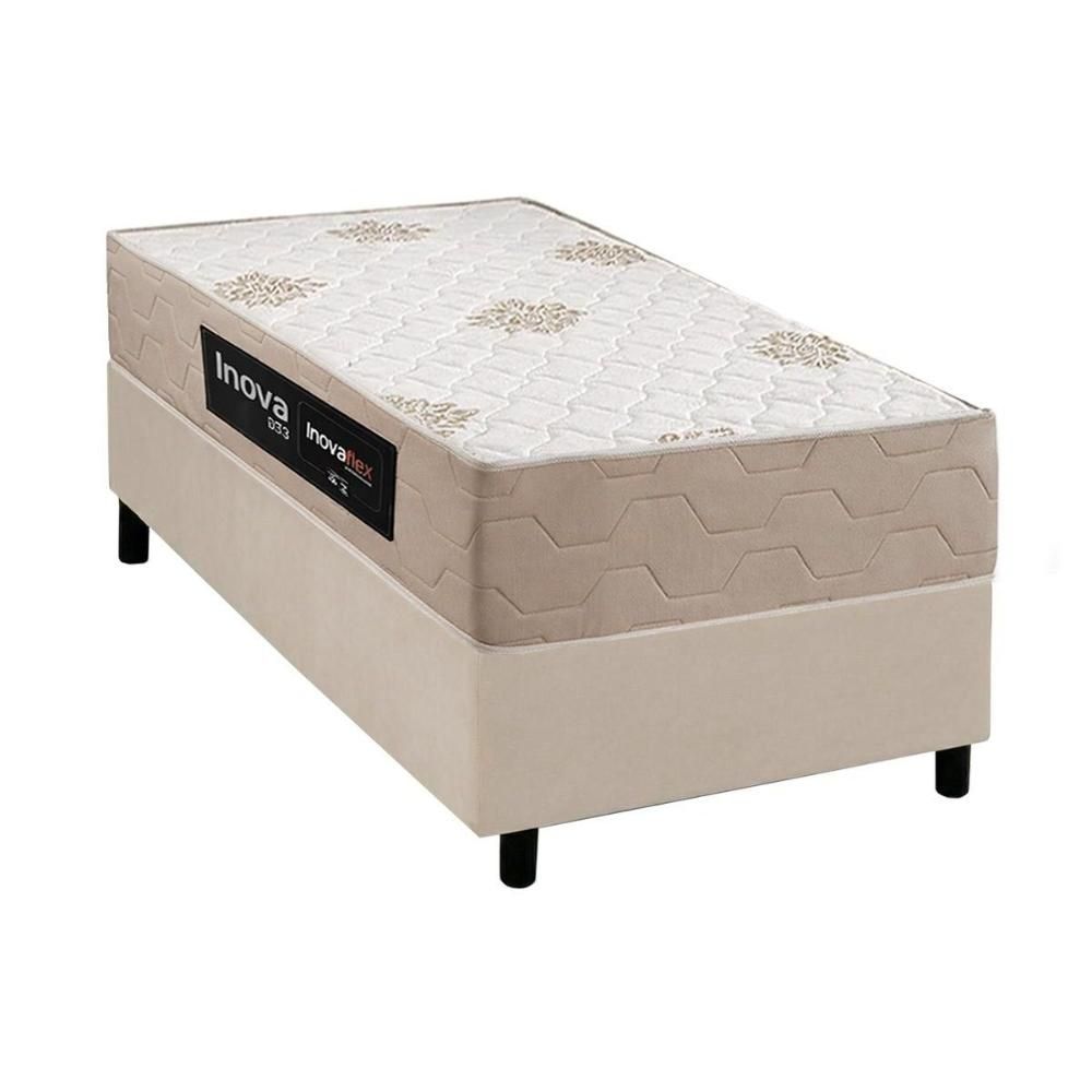 Cama Box com Colchão Solteiro Corano Clean Anatômico Ortopédico Plus D33 Inova Plus Double Face EPS Courino Bege