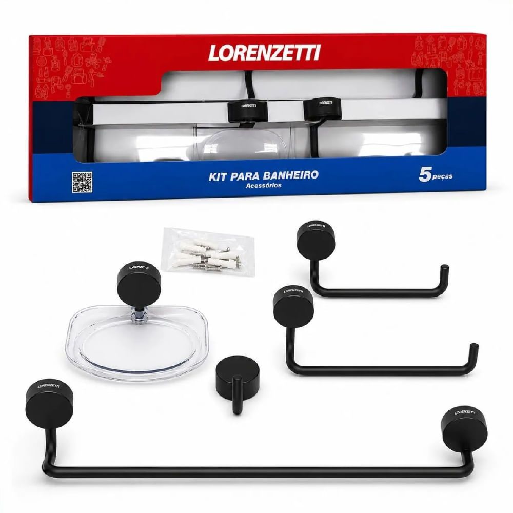 Kit de Acessórios para Banheiro C-03 2000 B25 com Acabamento Black Matte Preto Lorenzetti 5 Peças