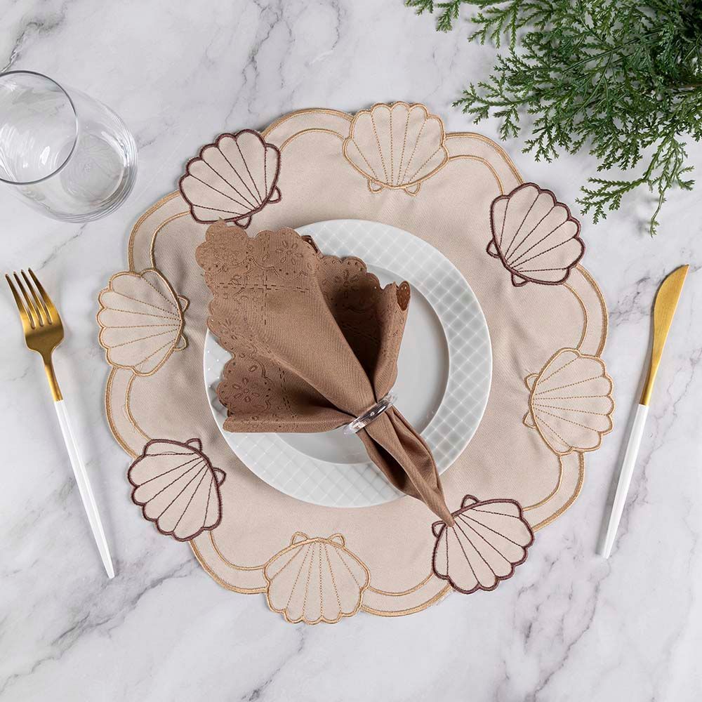 Jogo Americano Simples Bordado 12 Peças em 100% Poliéster com Sousplat e Guardanapo Decorativo para Mesa Elegante Marrom