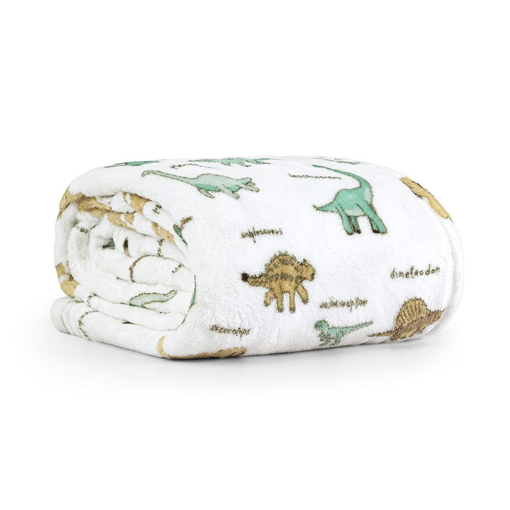 Cobertor Manta Joy Solteiro Infantil 100% Poliéster Flannel Macio Estampado Dinossauro Verde Clara Luz Decora 150CM
