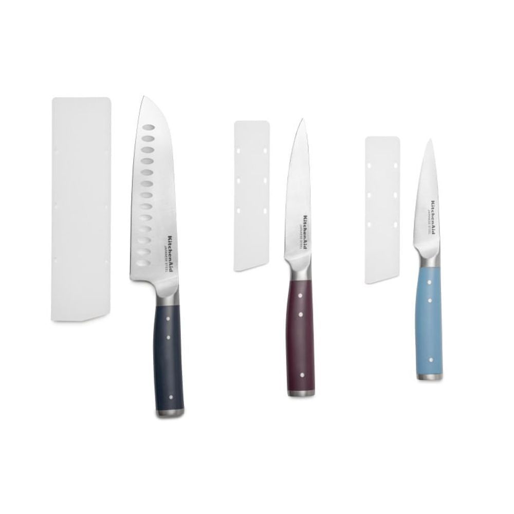 Conjunto de Facas Kitchenaid 3 Peças Aço Japonês de Alto Carbono Cabo Ergonômico com Três Rebites para Corte Seguro