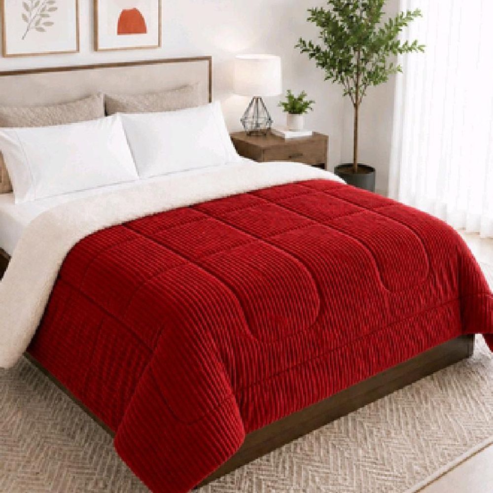 Cobertor Apollo Queen 100% Poliéster Soft Canelado Sherpa Dupla Face Vermelho Clara Luz Decora 220CM 240CM