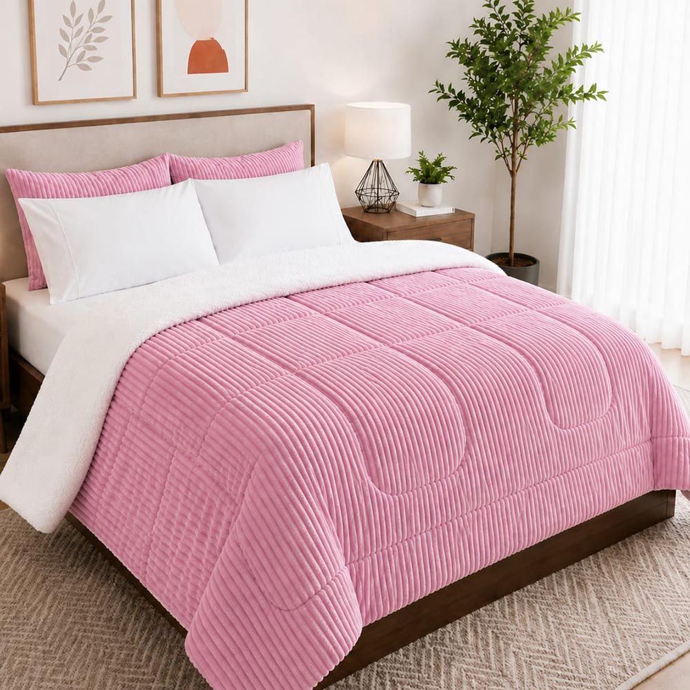 Cobertor Apollo Queen 100% Poliéster Soft Canelado Sherpa Dupla Face Rosa Clara Luz Decora 220CM 240CM