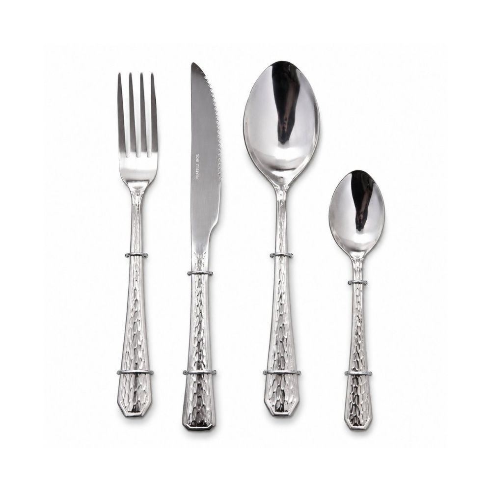 Conjunto de Talheres Conjunto de Talheres com 24 Peças em Inox 24 Peças Aço Inox Polido para Mesa Posta Prata Hammer
