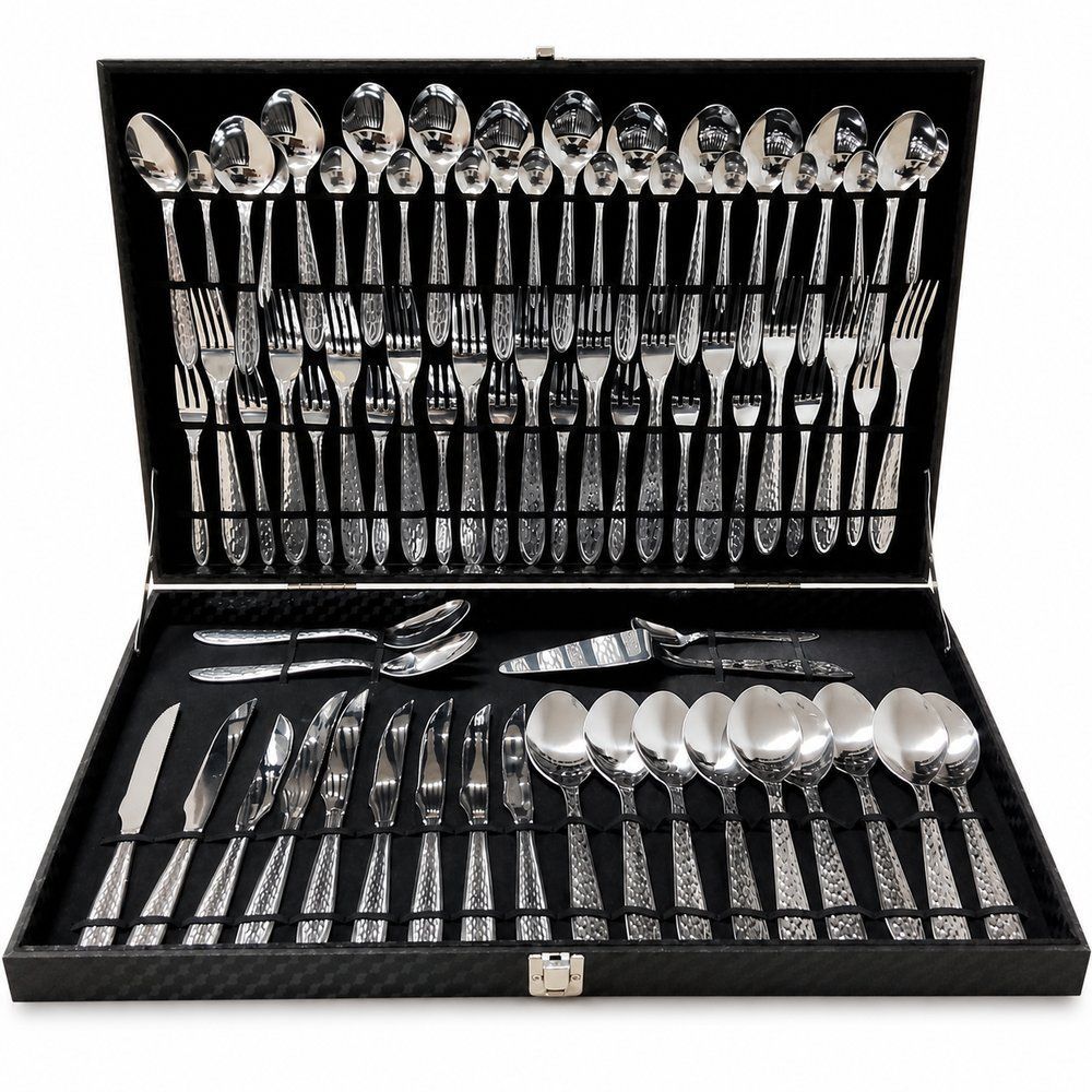 Conjunto de Talheres Kit 70 Peças Aço Inox Polido para Mesa Posta Prata Fratelli
