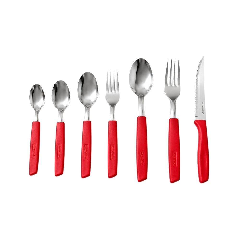 Conjunto de Talheres New Caprese 42 Peças Aço Inox e Plástico com Cabo Ergonômico para Mesa Posta Vermelho Fratelli