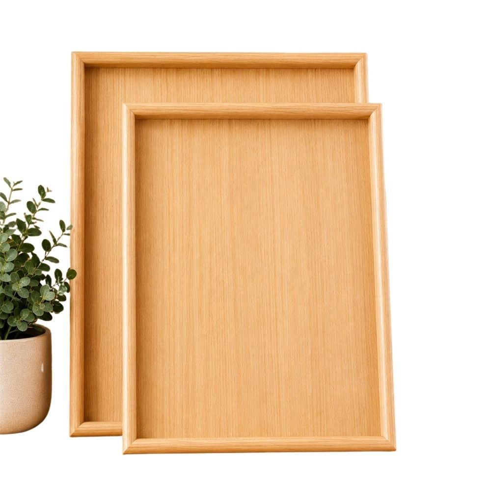 Conjunto 2 Bandejas Retangulares Madeira MDF Borda Alta para Servir e Organizar Ambientes Amadeirado Top Rio Comercial