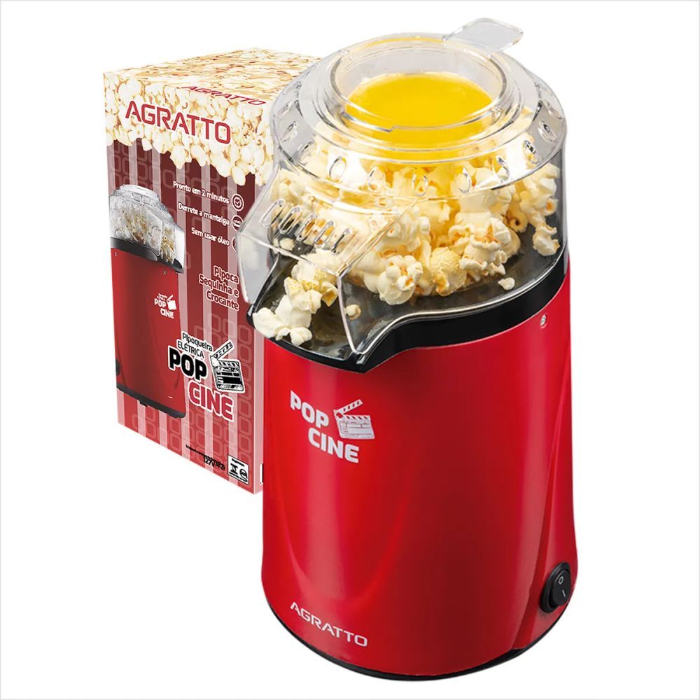 Pipoqueira Elétrica Agratto PP02 Pop Cine 1200W Vermelho com Dosador 2L Plástico 220V