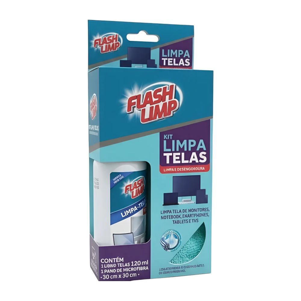 Kit de Limpeza para Telas Flash Limp com Pano Microfibra 30cm Limpeza Eficiente e Segura para Dispositivos Eletrônicos