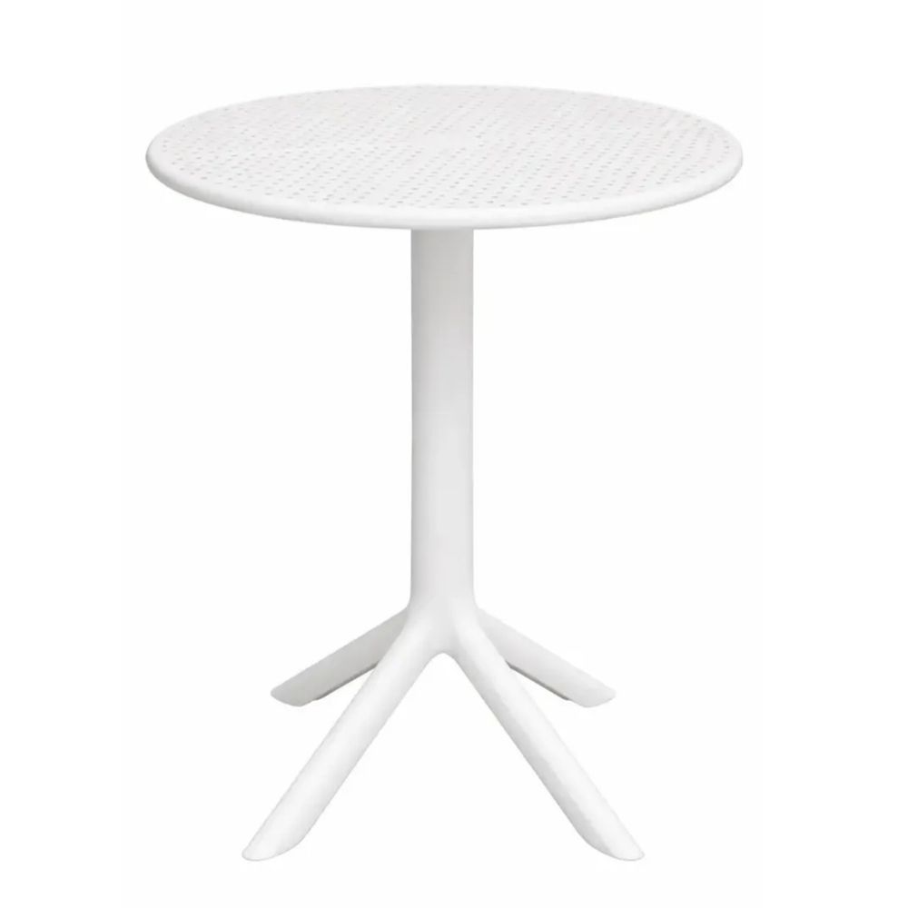 Mesa para Jardim Simpla 2 em 1 Redonda Tampo em Plástico Estrutura Resistente à Água e UV Branca Simas 80CM