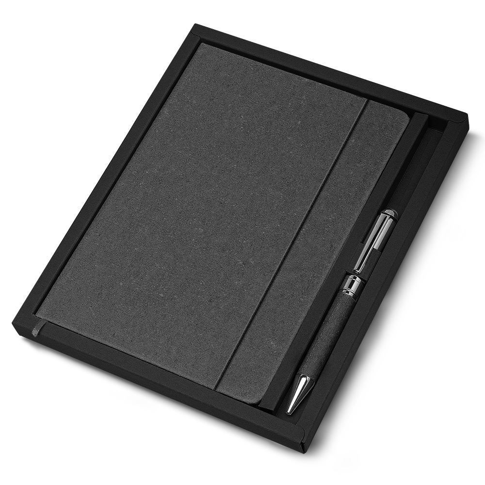 Caderno de Anotações Kit Courino Capa Dura com 80 Folhas Pautadas 21,3 X 14,5 X 3 cm e Caneta Preto