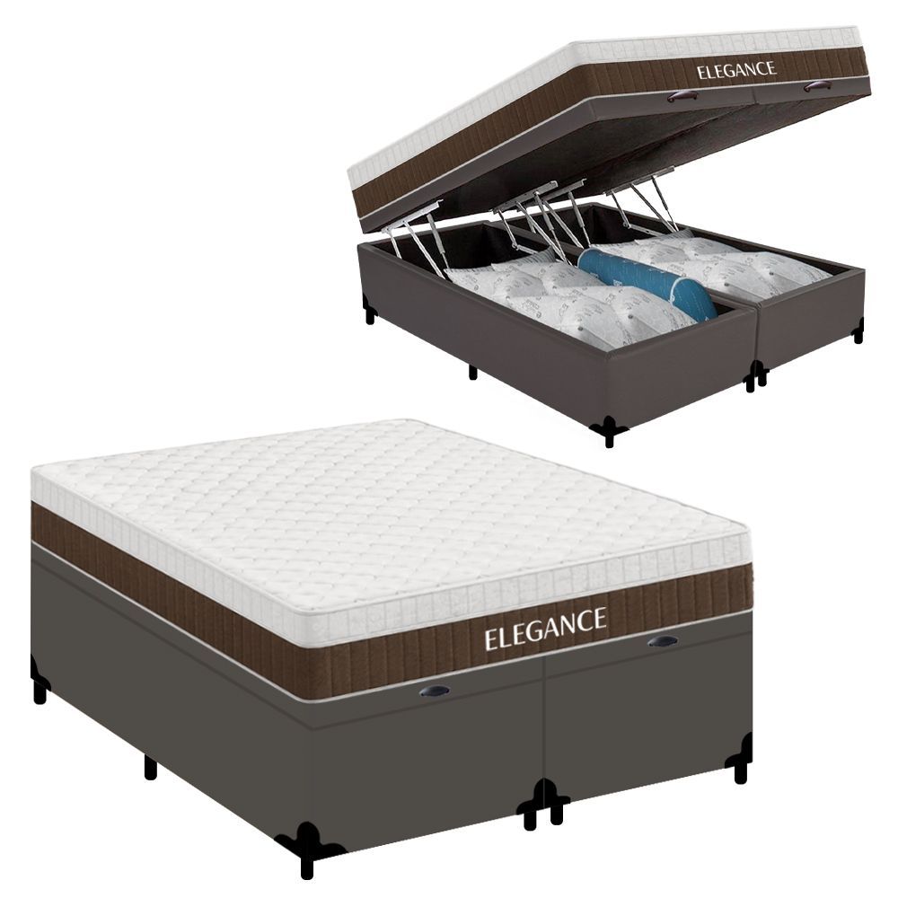 Cama Box com Baú Casal Elegance Pillow Top Molas Ensacadas Tecido Sintético Branco Royal 138CM