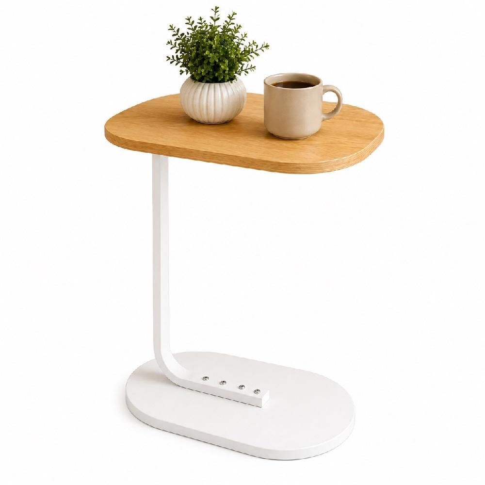 Mesa de Apoio Lateral Mesa Lateral Madeira Sofá Canto Quarto Home Office Moderna Oval MDF Aço 45CM Bege Yeet