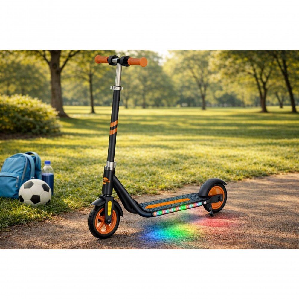 Patinete Elétrico Infantil com Ajuste de Altura e Luzes LED na Base Laranja Unitoys
