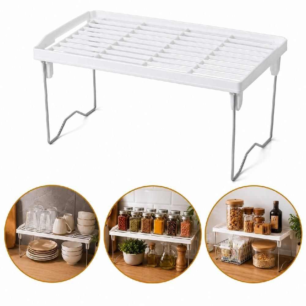 Organizador Dobrável Multifuncional Plástico e Metal para Cozinha Banheiro e Escritório Branco