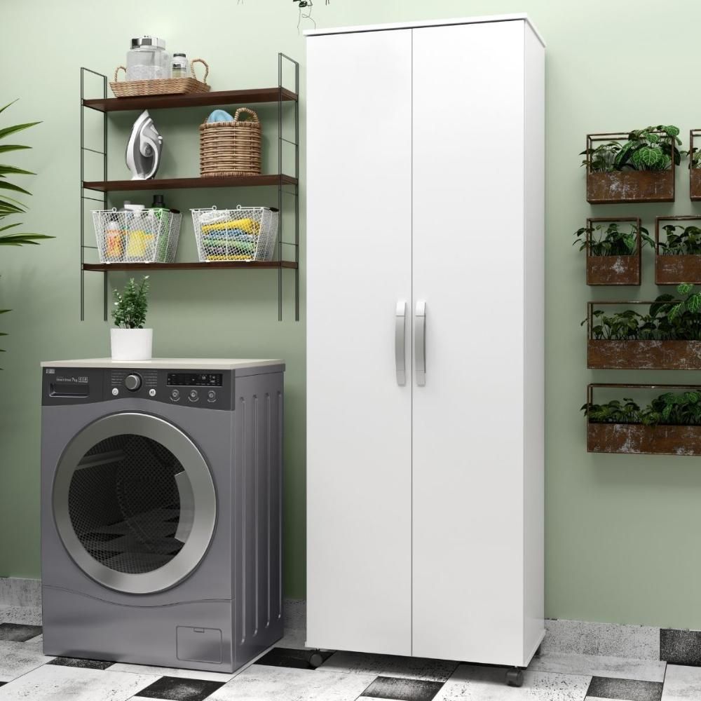Organizador de Lavanderia Napoles 2 Portas 4 Prateleiras MDF-MDP 66,5CM Branco Mais de Casa