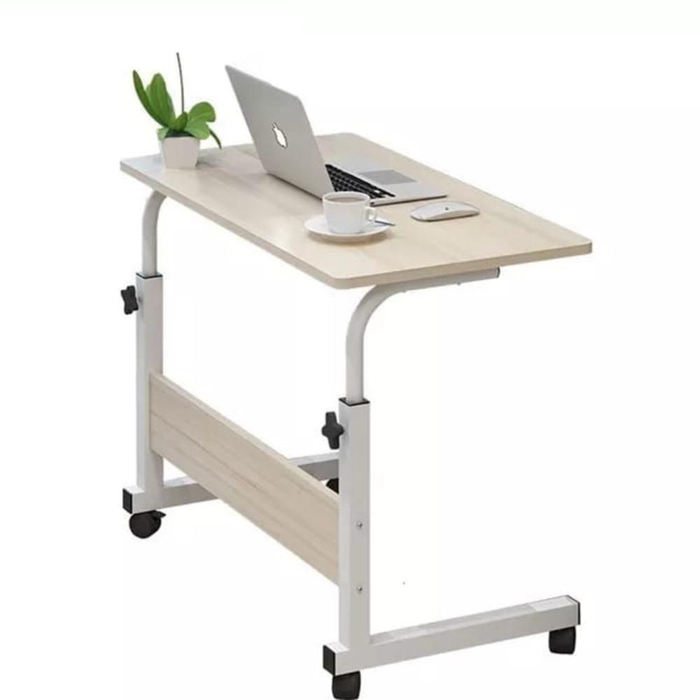 Mesa Portátil Multifuncional Retangular Mesa para Notebook com Rodas e Altura Ajustável Moderno 1 Gaveta MDF 60CM Bege