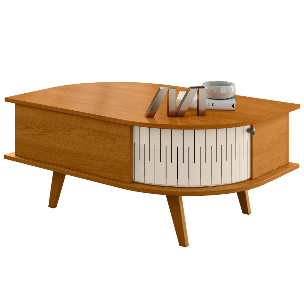 Mesa de Centro Indianápolis Retangular MDF Plástico 90CM Cinamomo Off White Madetec Móveis