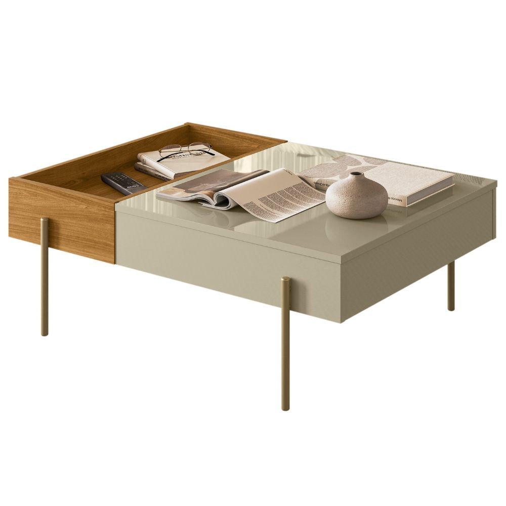Mesa de Centro Leme Retangular MDP Metal Pintado 84CM Cumaru Opala Madetec Móveis